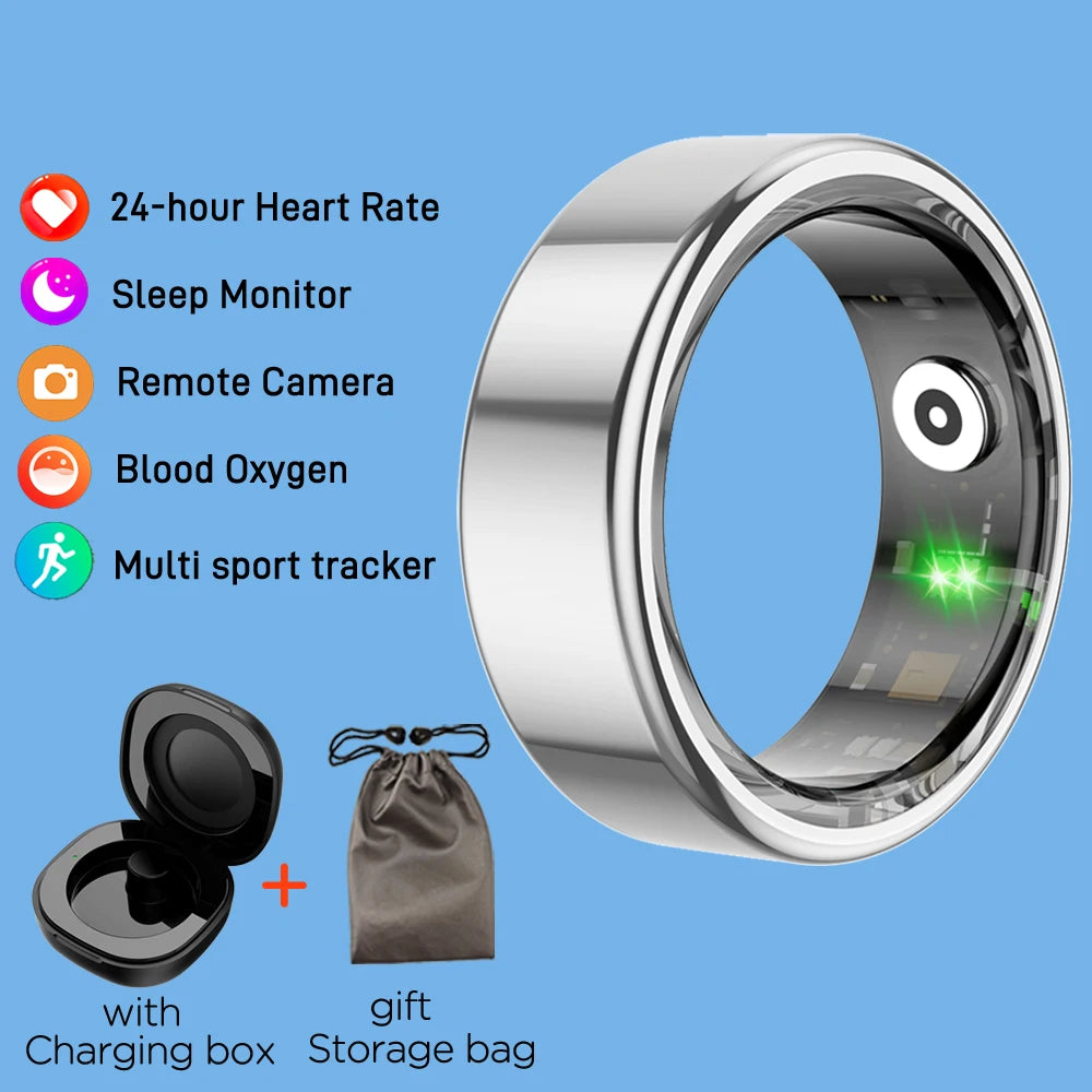 R02 Smart Ring Sensor Men Women Stainless Steel Heart Rate Monitor Blood Oxygen Fashion Exercise Records Step Finger Rings