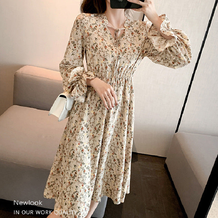 Retro Waist-cinching Floral Dress For Women - HYPERMALL