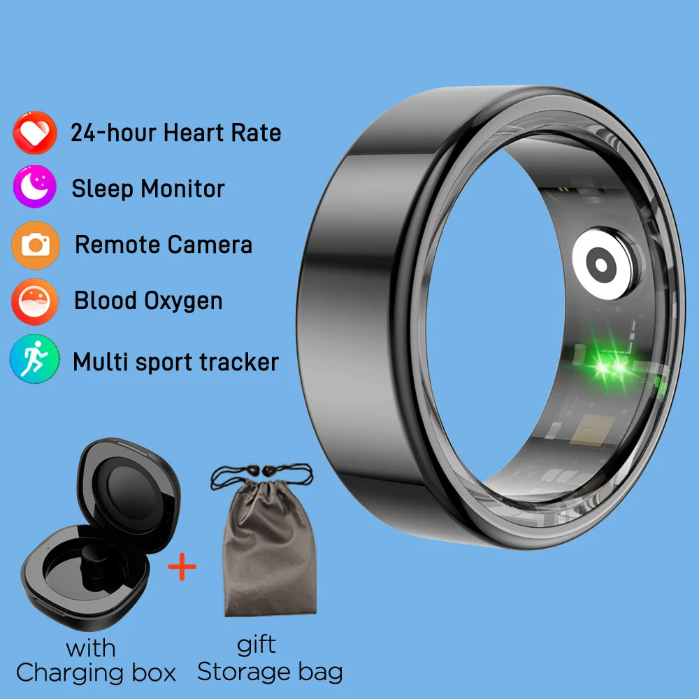 R02 Smart Ring Sensor Men Women Stainless Steel Heart Rate Monitor Blood Oxygen Fashion Exercise Records Step Finger Rings