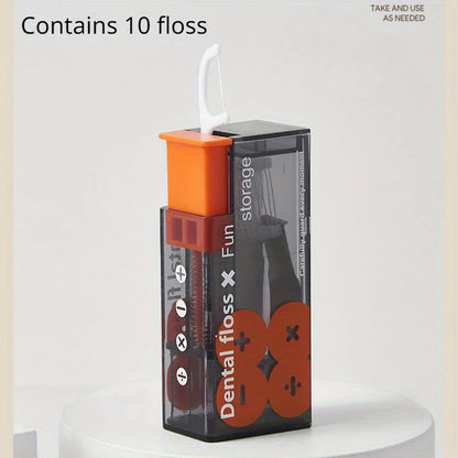 Portable Floss Dispenser Includes 10Pcs Floss Automatic Ejectable Floss Organiser Oral Care Press-on Disposable Flossing Sticks