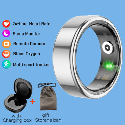 R02 Smart Ring Sensor Men Women Stainless Steel Heart Rate Monitor Blood Oxygen Fashion Exercise Records Step Finger Rings